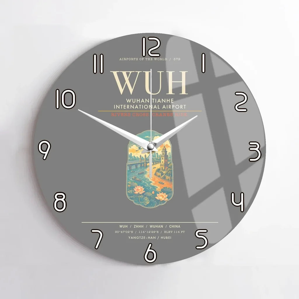 Wuhan Tianhe International Airport WUH Wall-Clock No-Frame - Gray