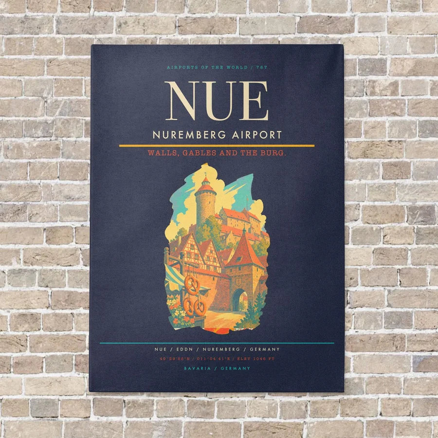 Nuremberg Airport NUE vertical canvas print - no frame - navy blue background