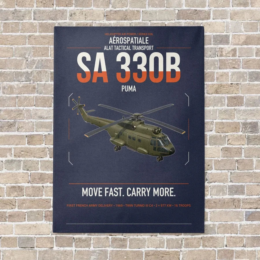 Aérospatiale SA 330B Puma vertical canvas print - no frame - navy blue background