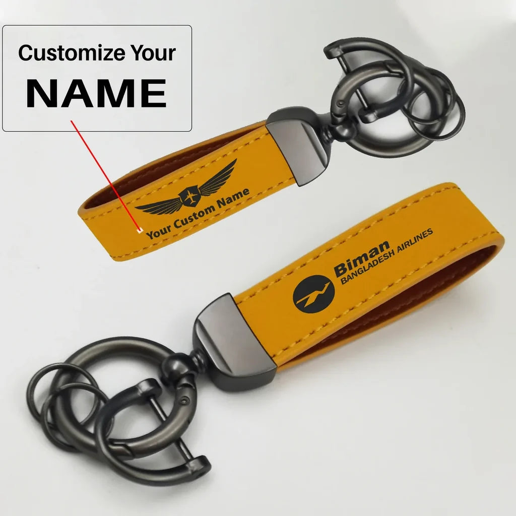 Biman Bangladesh Horseshoe Buckle key chain, Yellow + Name