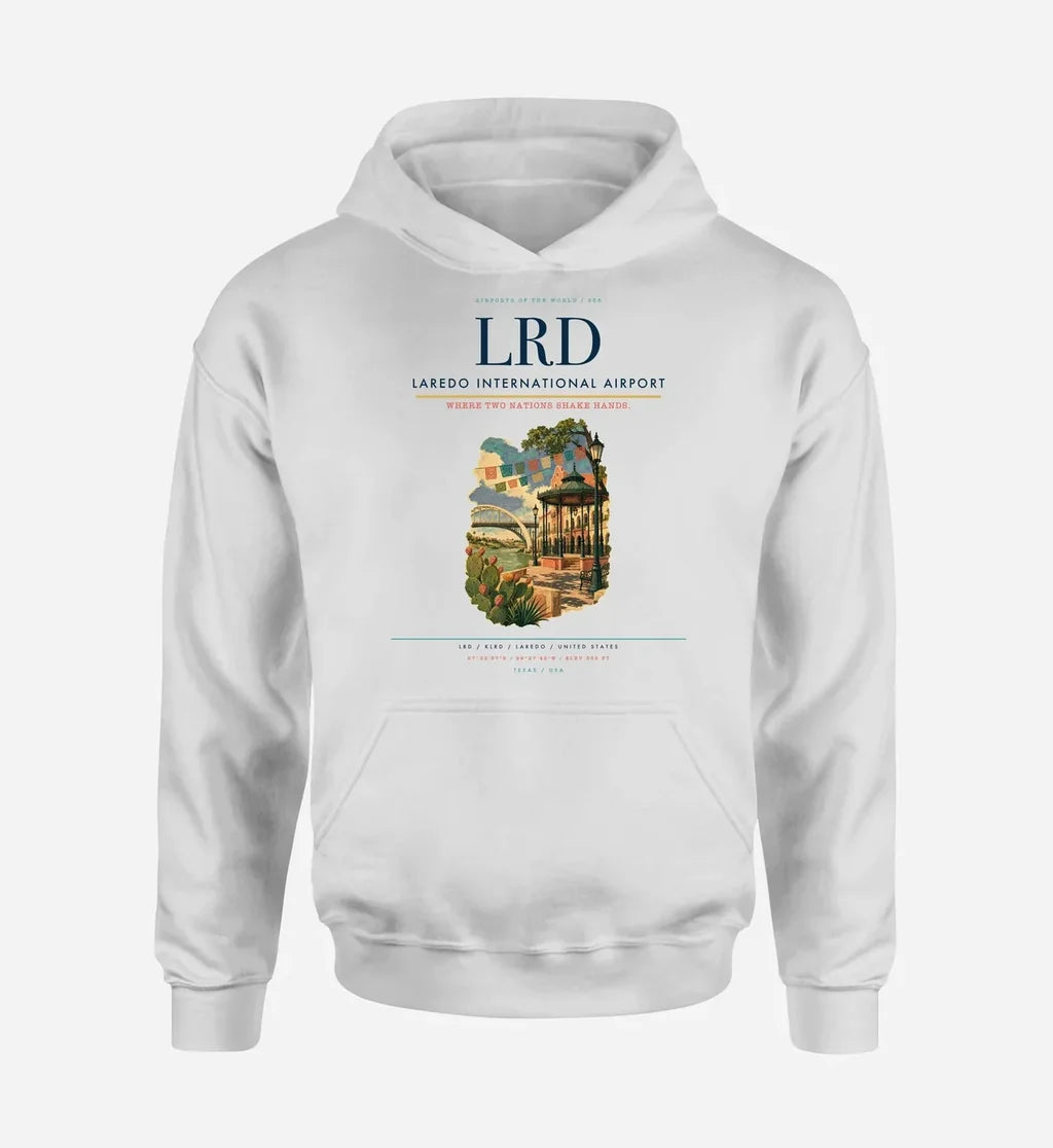 Laredo International Airport (LRD) design on white hoodie single-side print
