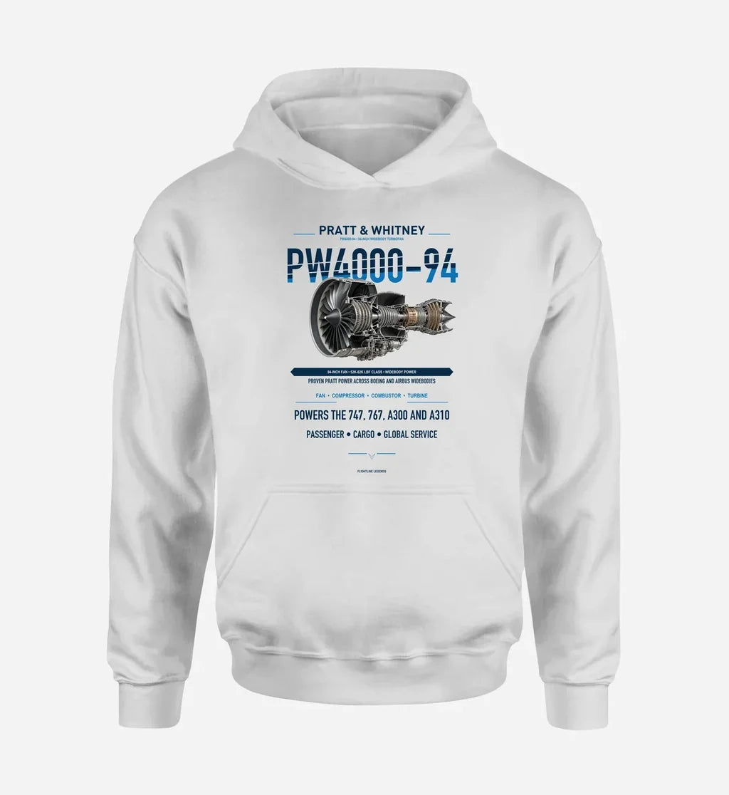 PW4000-94 design on white hoodie single side