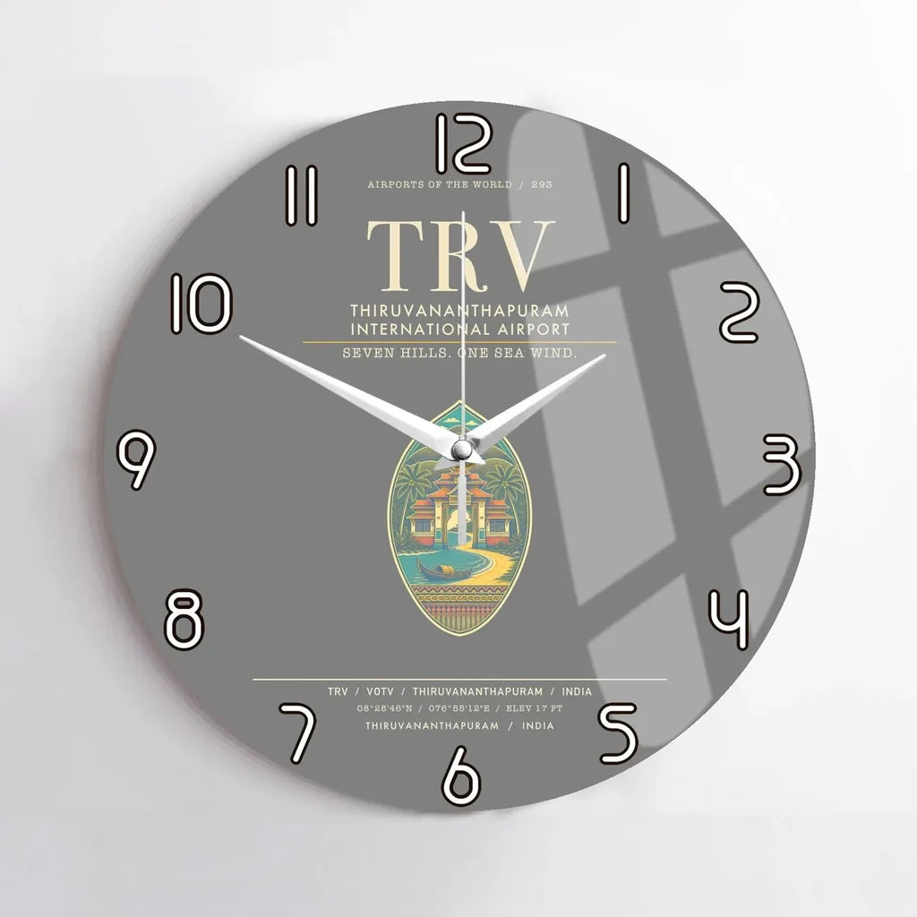 Thiruvananthapuram International Airport TRV Wall-Clock No-Frame - Gray