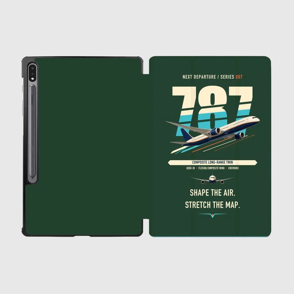 Boeing 787-9 Dreamliner design on dark green samsung tablet tablet case