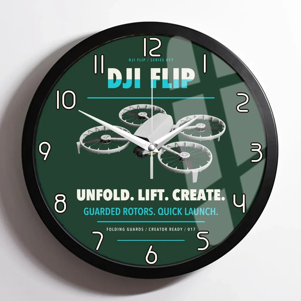 DJI Flip design on dark green framed wall clock