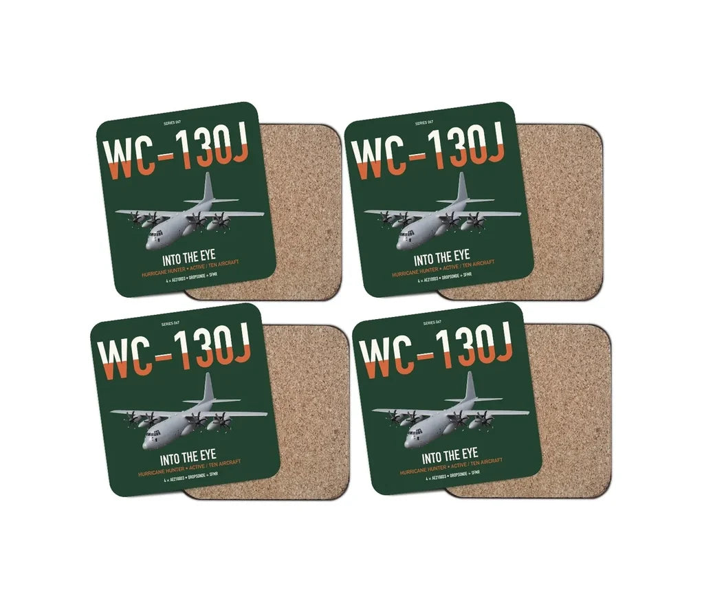 WC-130J Hurricane Hunter design on dark green 4 pieces set coaster