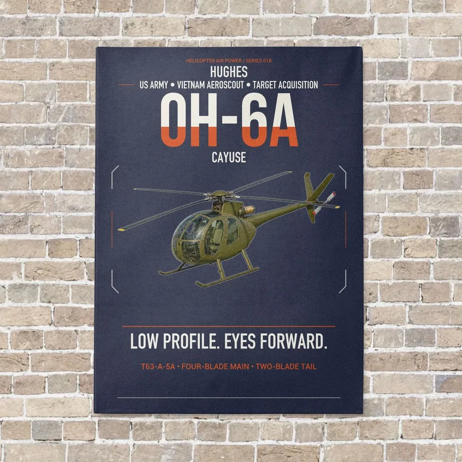 Hughes OH-6A Cayuse vertical canvas print - no frame - navy blue background
