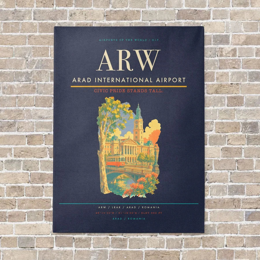 Arad International Airport ARW vertical canvas print - no frame - navy blue background