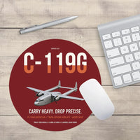 Thumbnail for C-119G Flying Boxcar design on dark red round mouse pad
