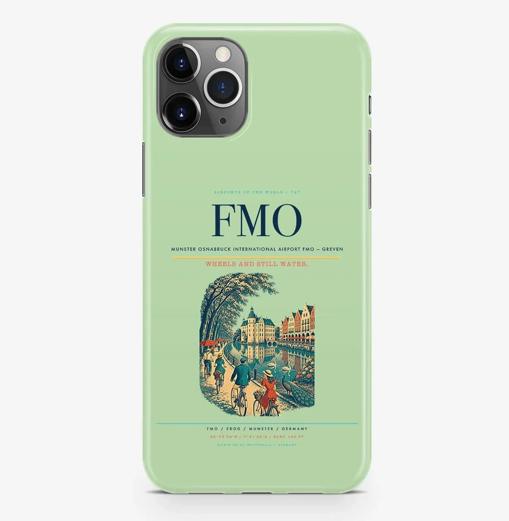 Greven Airport (FMO) design on light green iPhone 16 Pro MagSafe case