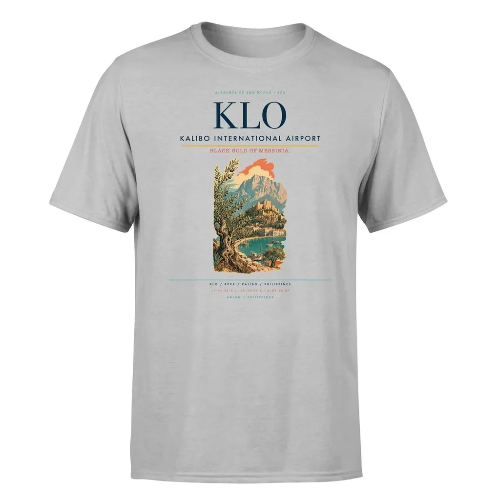 Kalibo International Airport (KLO) T-Shirt single-side front print in Light Gray | kalibo-international-airport-klo-double-side-t-shirt