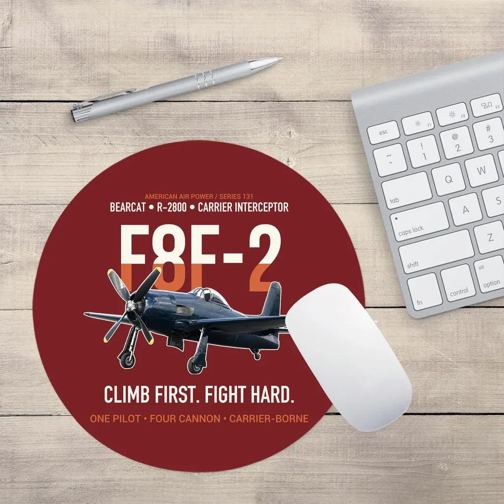 F8F-2 Bearcat Climb First Fight Hard design on dark red round mouse pad