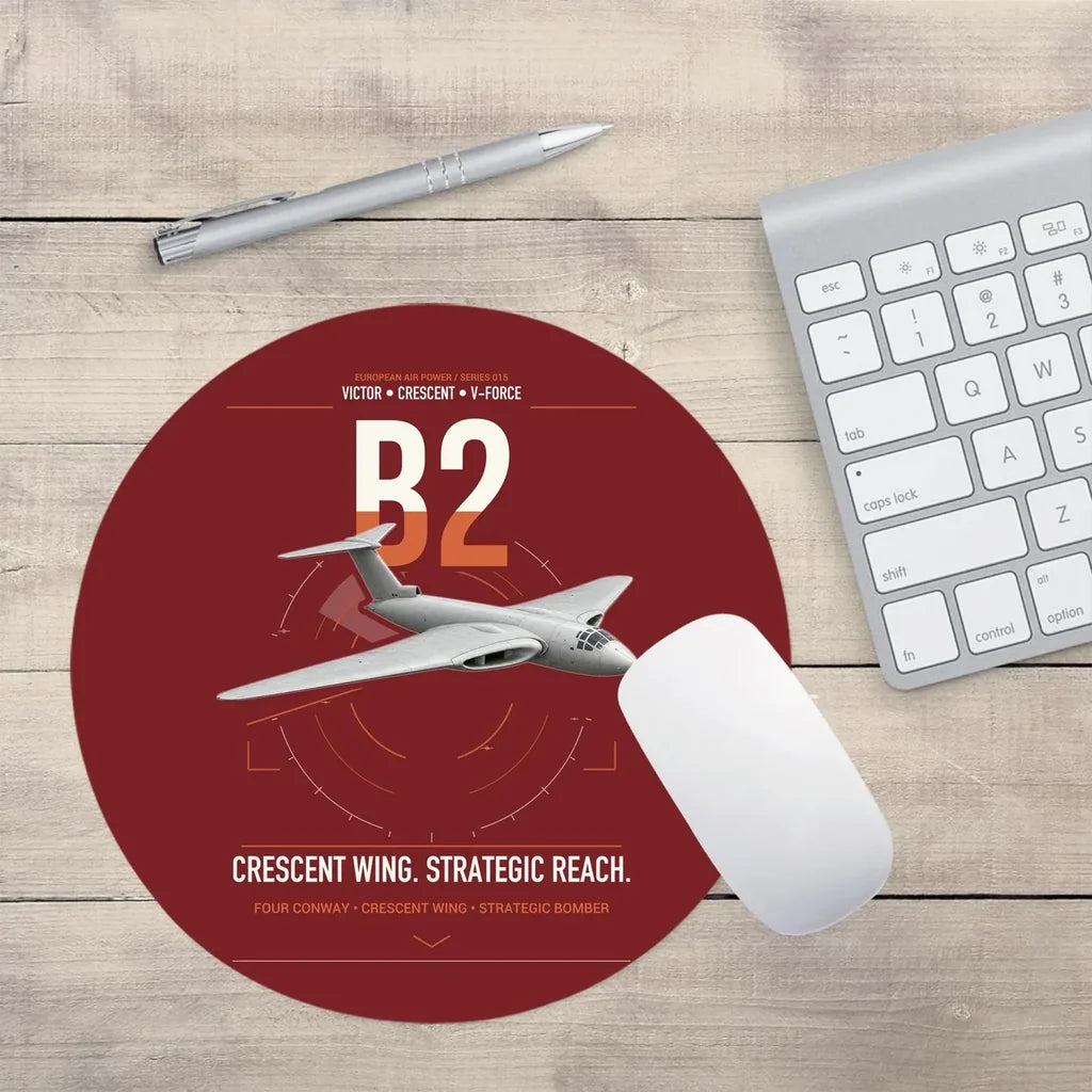 Handley Page Victor B2 design on dark red round mouse pad