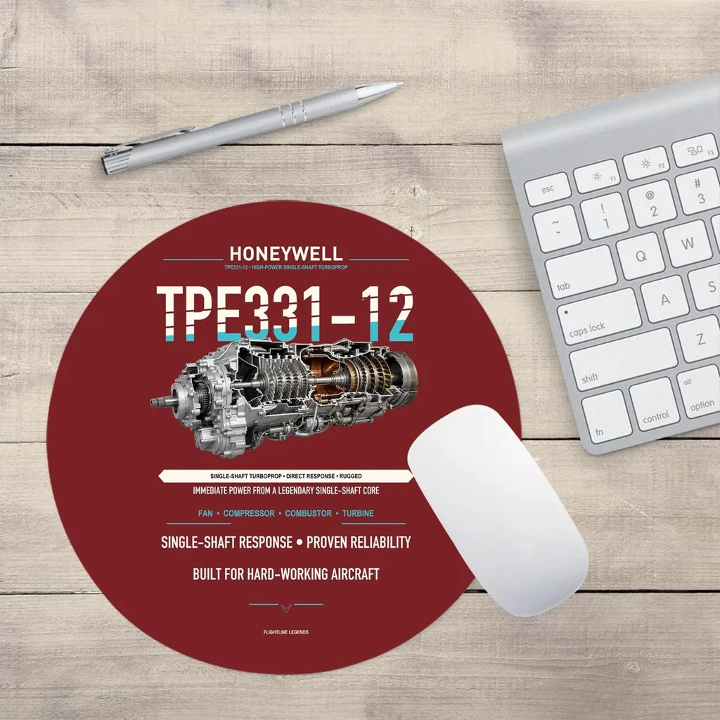 TPE331-12 design on dark red round mouse pad