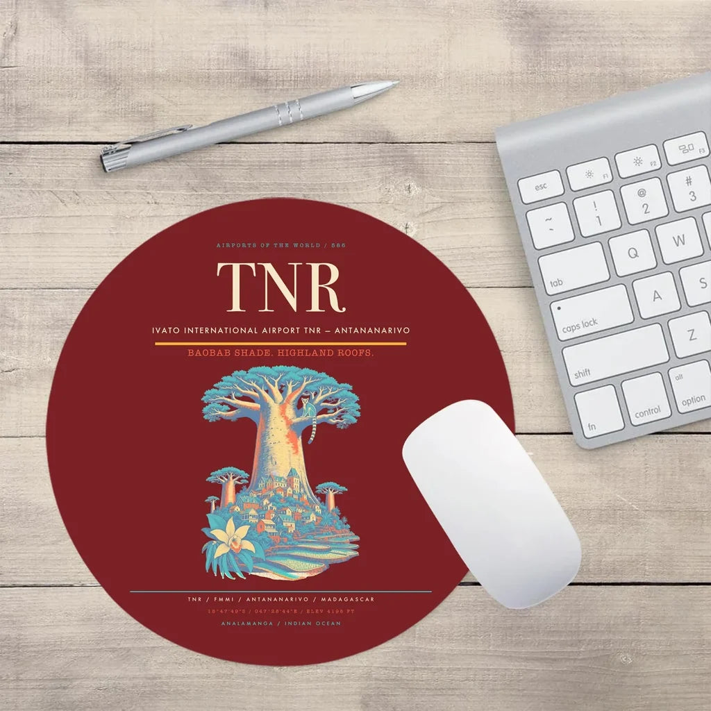 Ivato International Airport (TNR) design on dark red round mouse pad