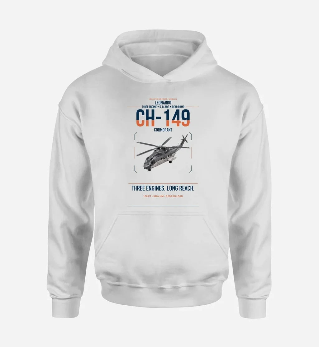 Leonardo CH-149 Cormorant design on white double-side hoodie, single-side print
