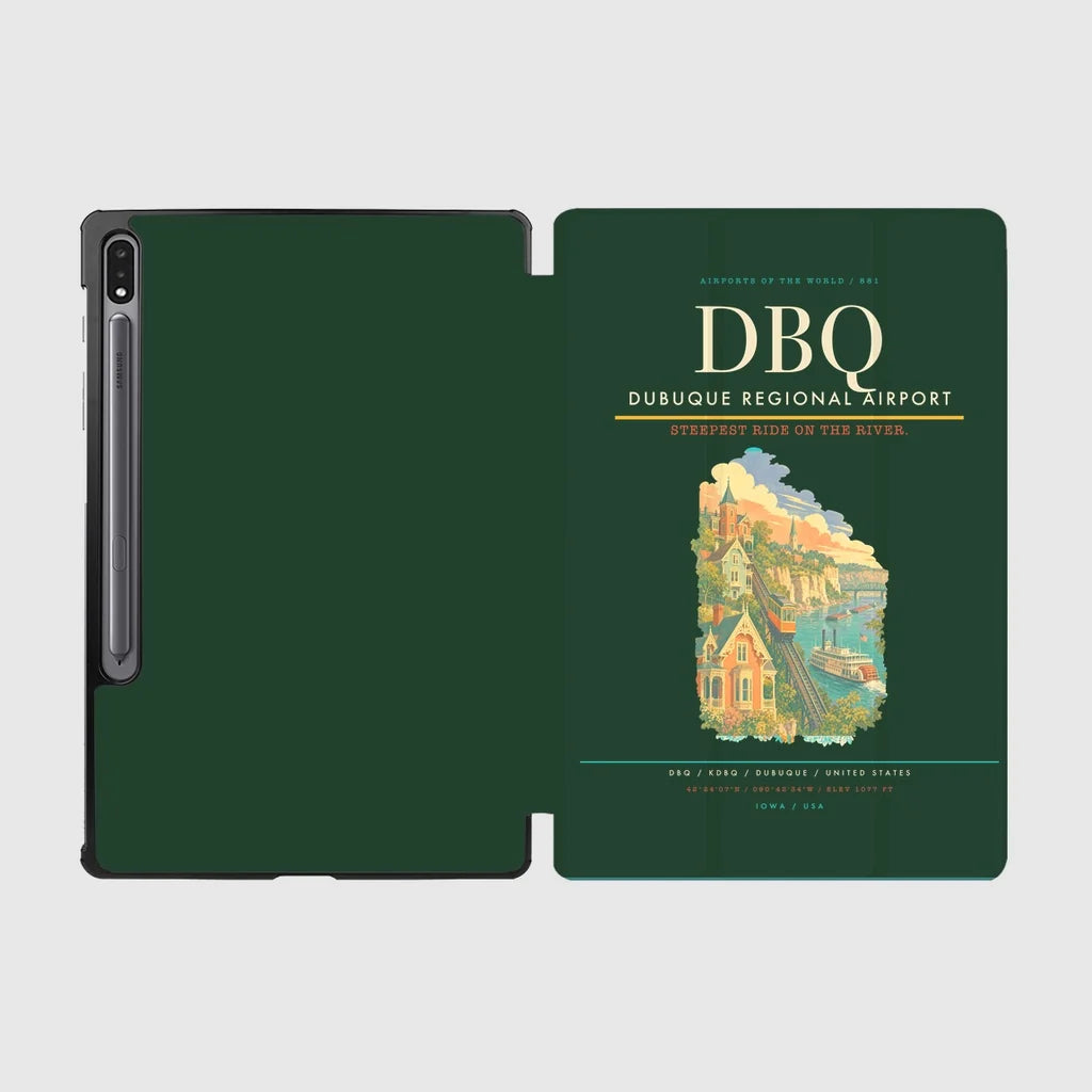 Dubuque Regional Airport (DBQ) design on dark green samsung tablet tablet case