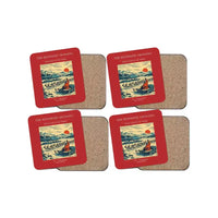 Thumbnail for The Reindeer Crossing - Designed Coasters design on red 4-pieces-set