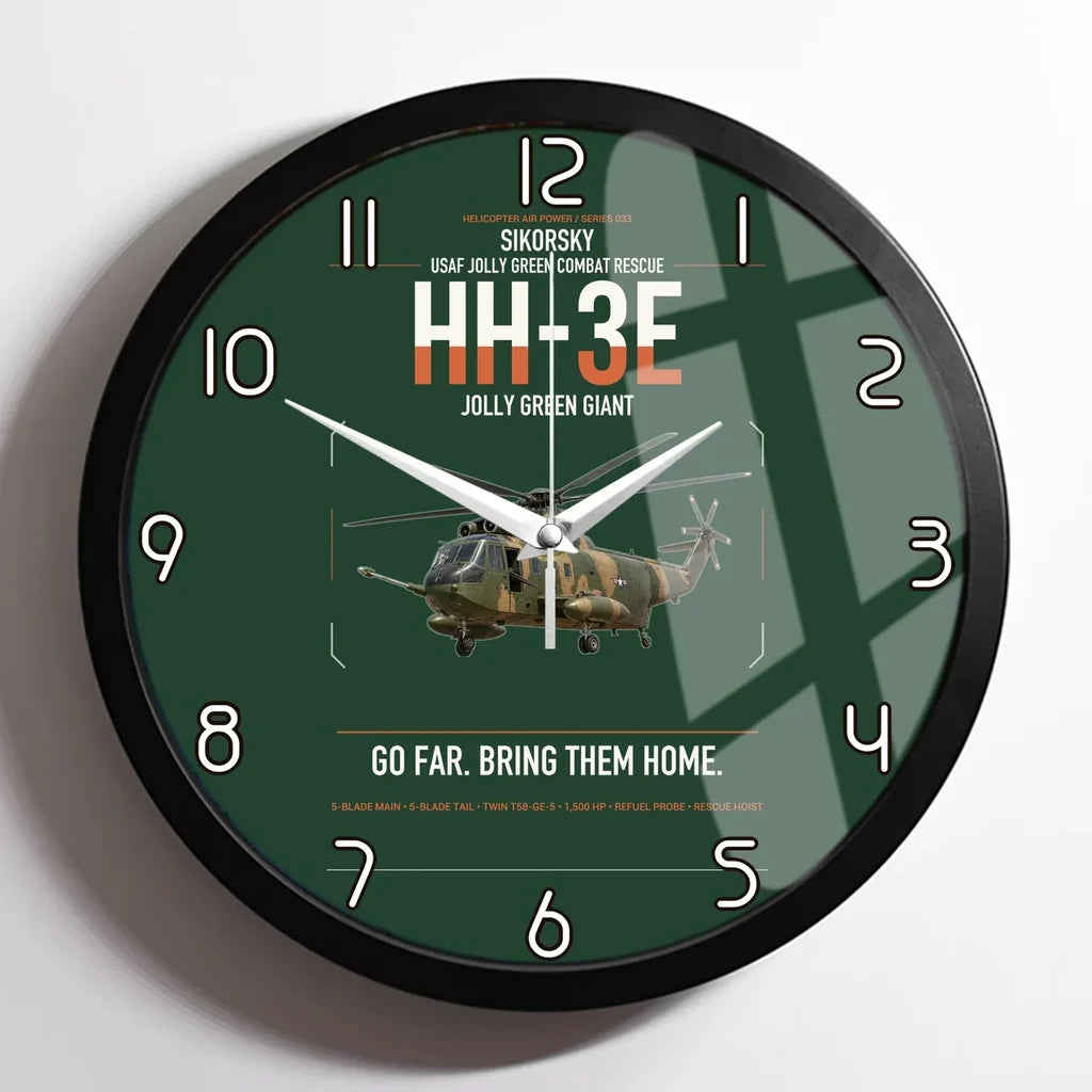 Sikorsky HH-3E Jolly Green Giant design on dark green framed wall clock