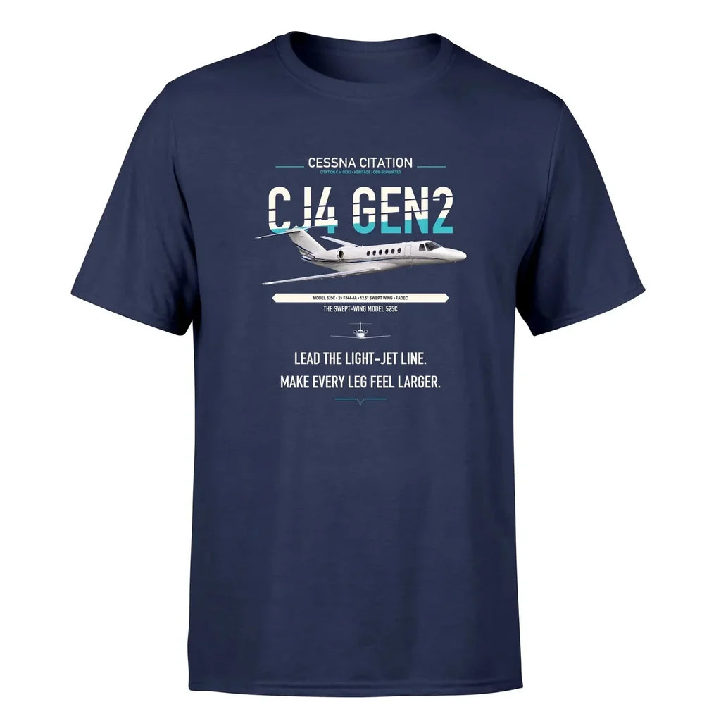 Cessna Citation CJ4 Gen2 design on navy blue double-side t-shirt, single-side print