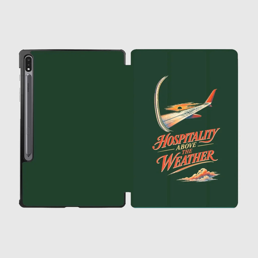 Hospitality Above The Weather design on dark green samsung tablet tablet case