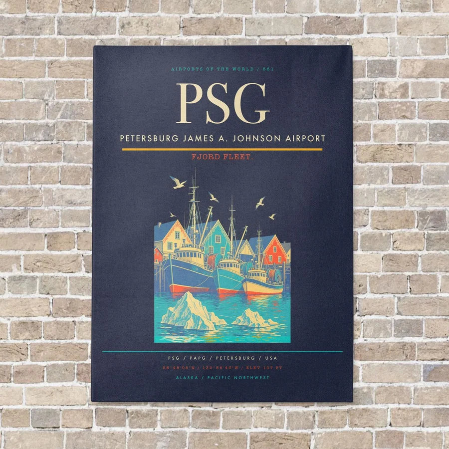 Petersburg James A. Johnson Airport PSG vertical canvas print - no frame - navy blue background