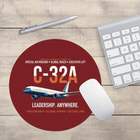 Thumbnail for C-32A Air Force Two Global Reach design on dark red round mouse pad