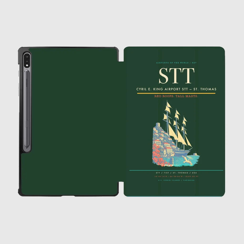 Cyril E. King Airport (STT) design on dark green samsung tablet tablet case