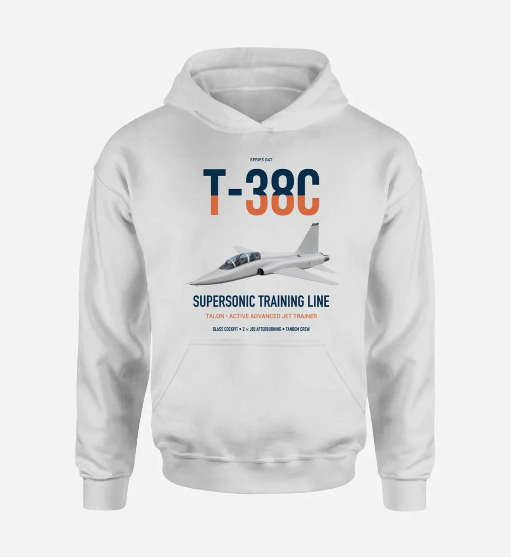 T-38C Talon design on white double-side hoodie, single-side print