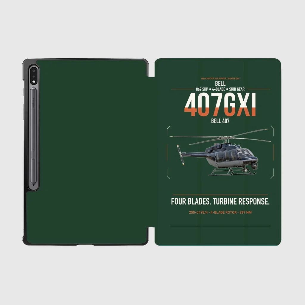 Bell 407GXi design on dark green samsung tablet tablet case