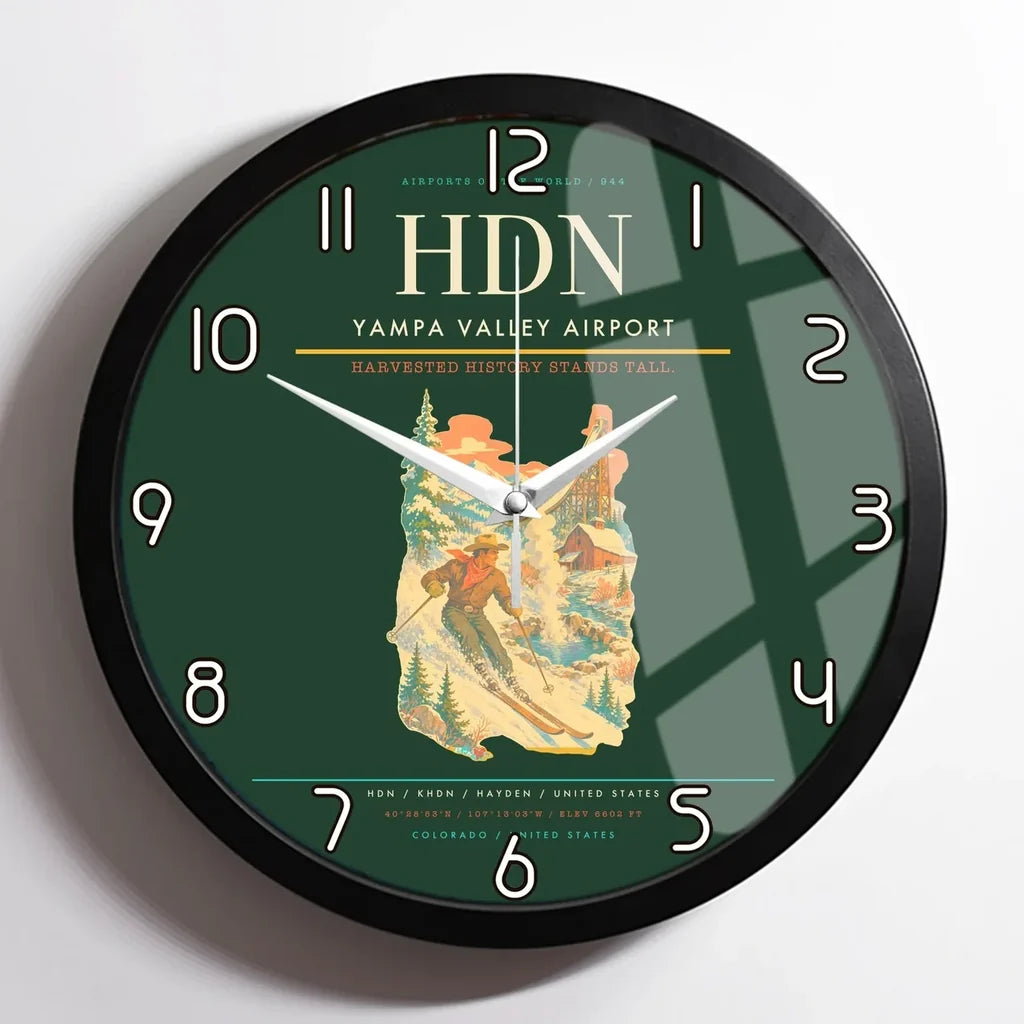 Yampa Valley Airport (HDN) design on dark green framed wall clock