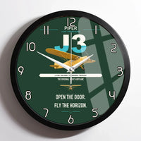 Thumbnail for Piper J-3 Cub design on dark green framed wall clock