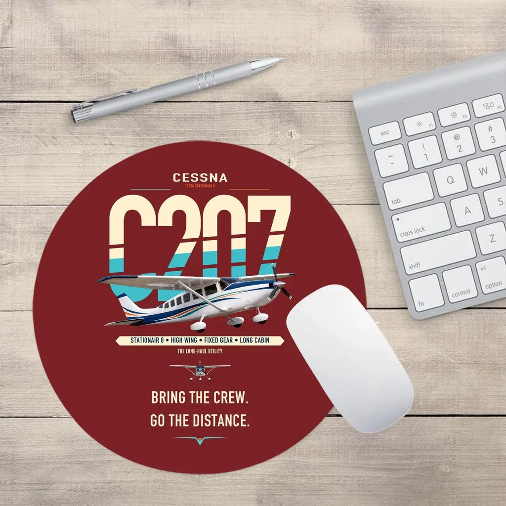 Cessna T207A Stationair 8 design on dark red round mouse pad