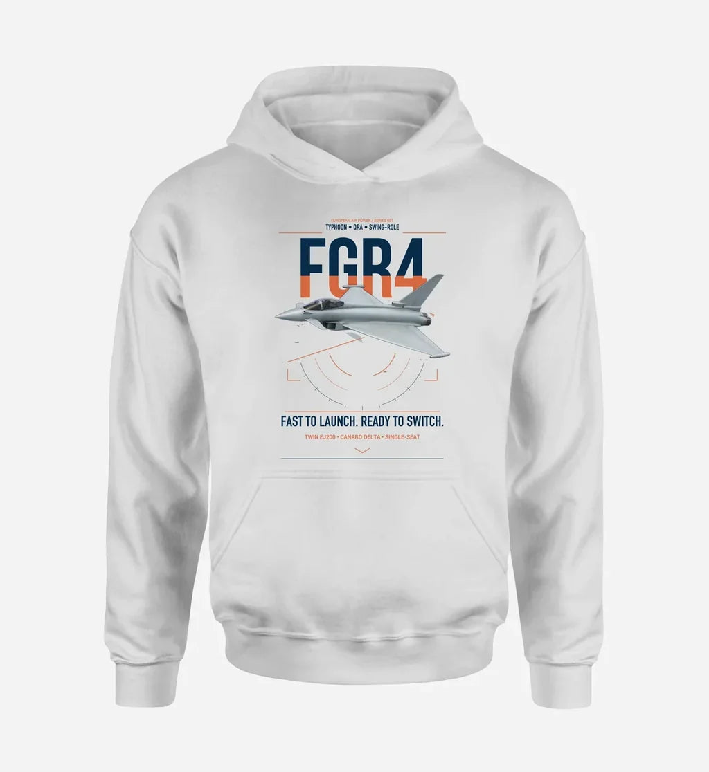 Eurofighter Typhoon FGR4 design on white double-side hoodie, single-side print
