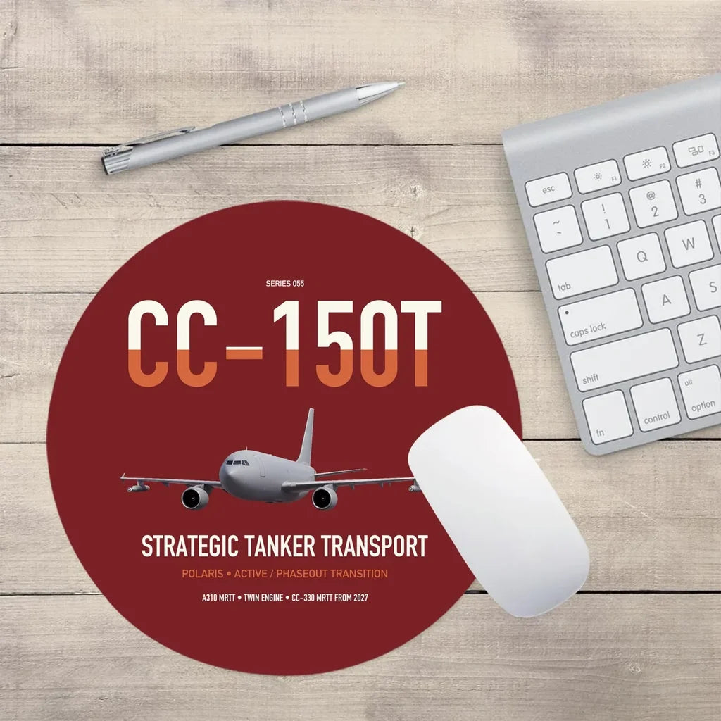 Airbus CC-150T Polaris design on dark red round mouse pad