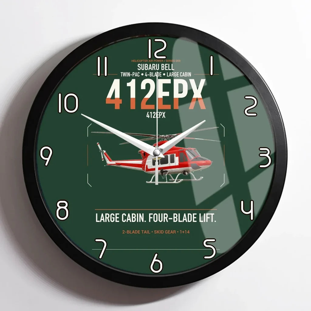 SUBARU Bell 412EPX design on dark green framed wall clock