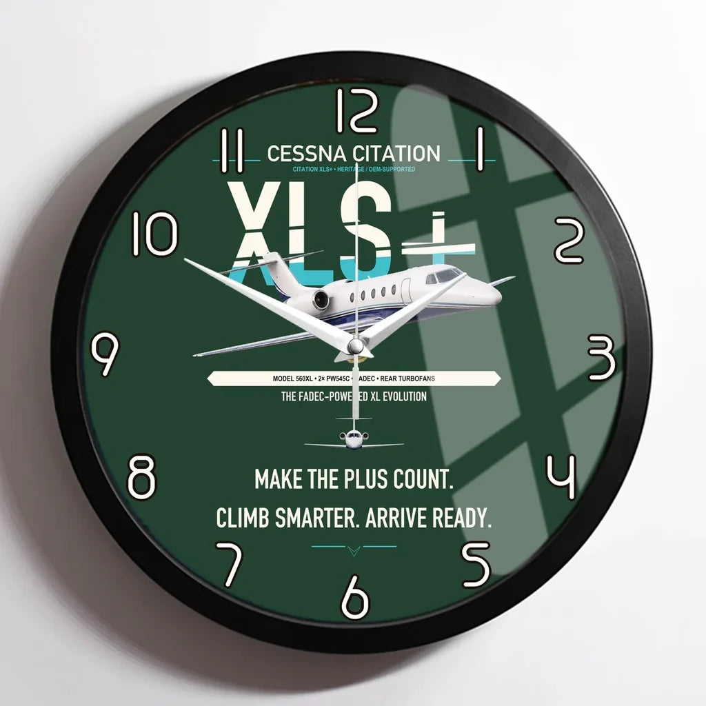 Cessna Citation XLSPlus design on dark green framed wall clock