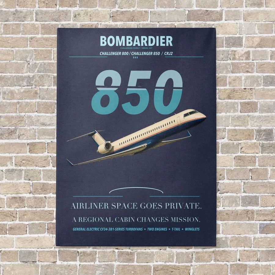 Bombardier Challenger 850 vertical canvas print - no frame - navy blue background