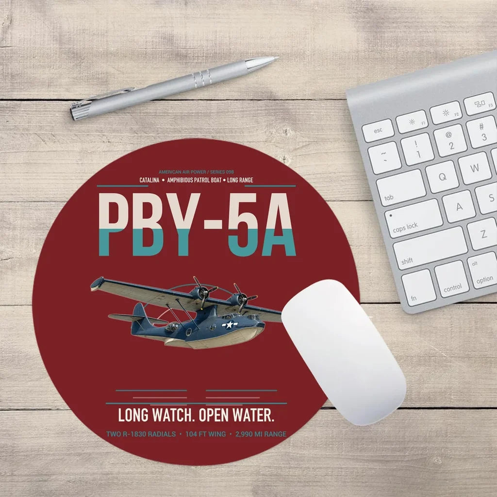 PBY-5A Catalina design on dark red round mouse pad