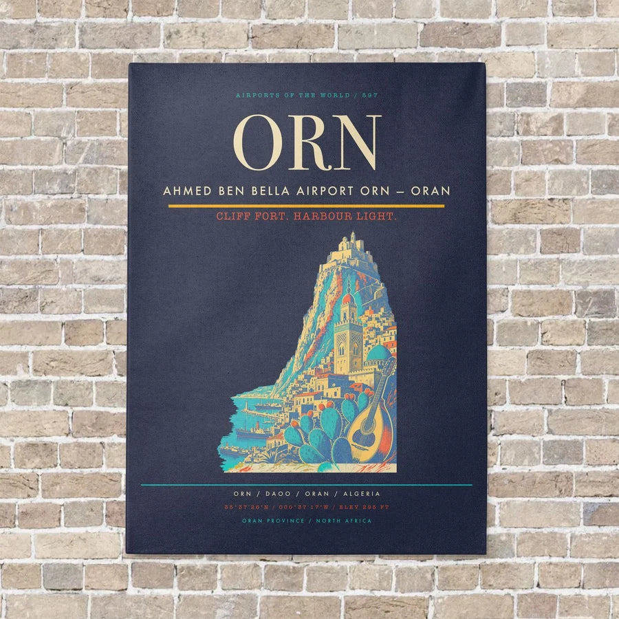 Ahmed Ben Bella Airport ORN — Oran vertical canvas print - no frame - navy blue background