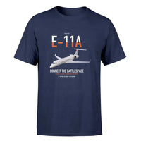 Thumbnail for E-11A BACN design on navy blue double-side t-shirt, single-side print