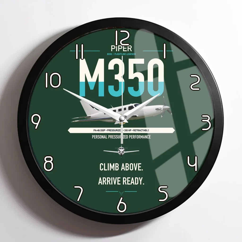 Piper M350 design on dark green framed wall clock