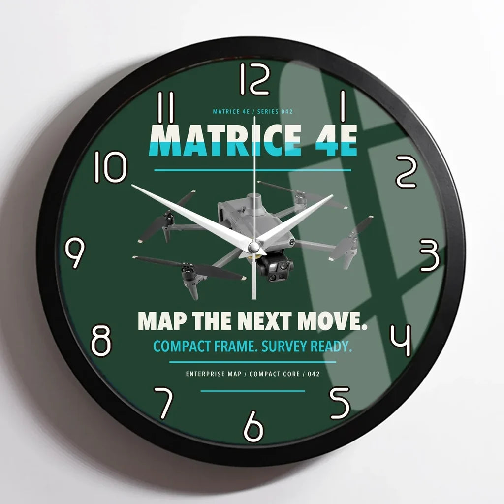 DJI Matrice 4E design on dark green framed wall clock