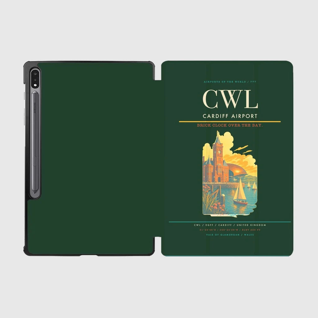 Cardiff Airport (CWL) design on dark green samsung tablet tablet case