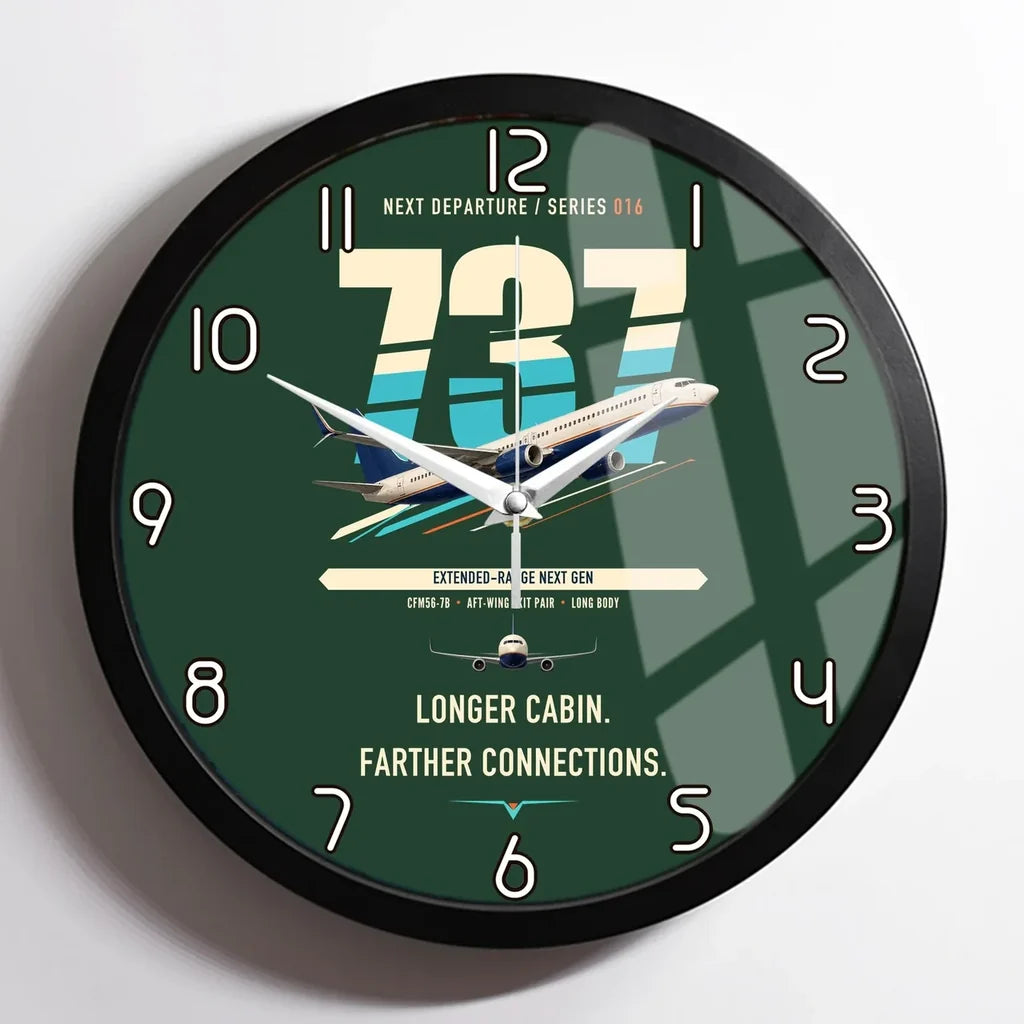 Boeing 737-900ER design on dark green framed wall clock