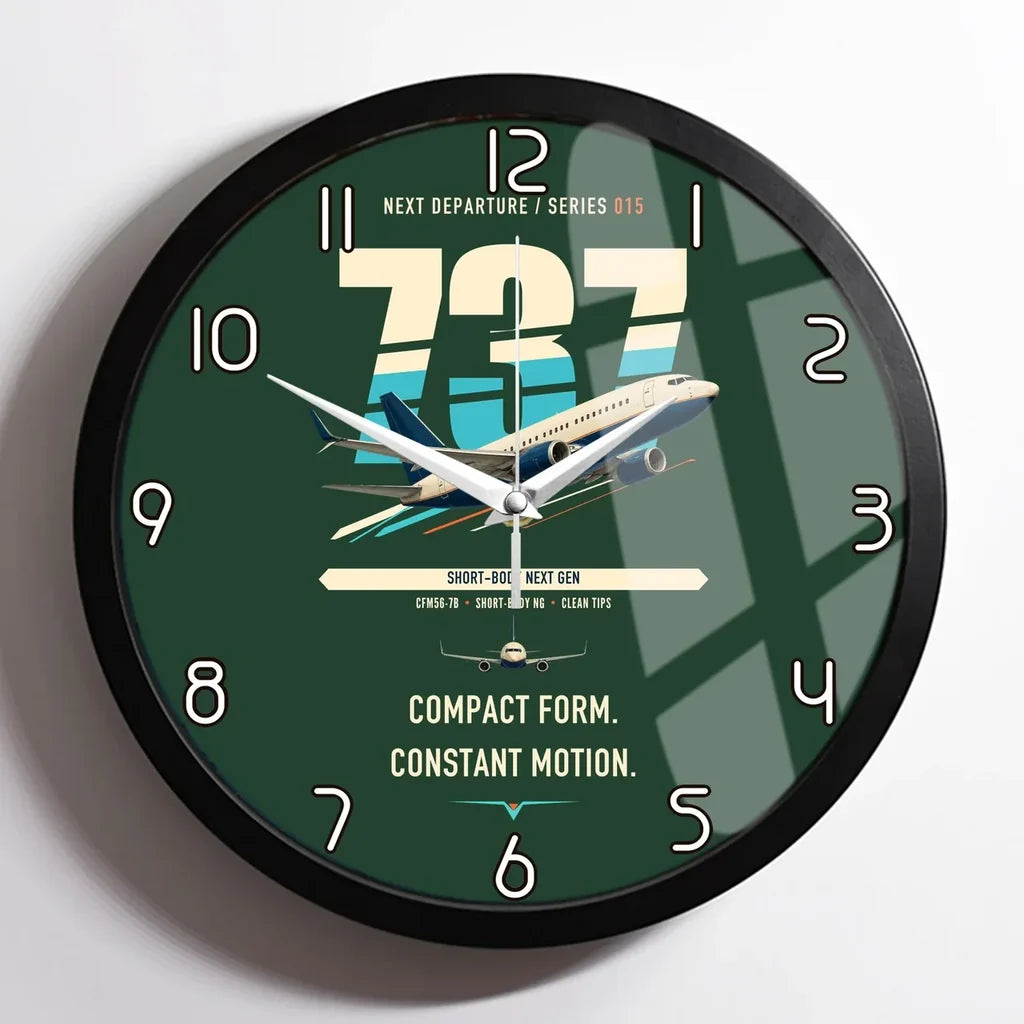 Boeing 737-700 NG design on dark green framed wall clock