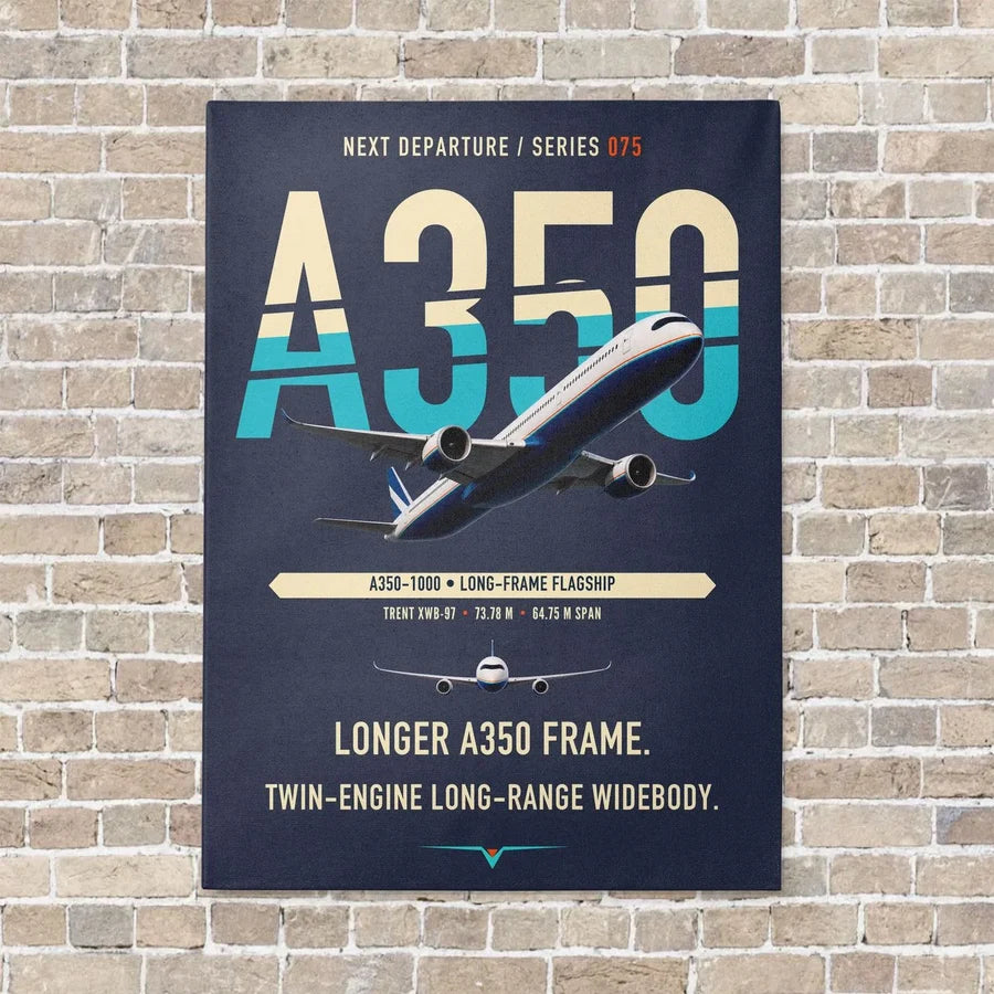 Airbus A350-1000 vertical canvas print - no frame - navy blue background