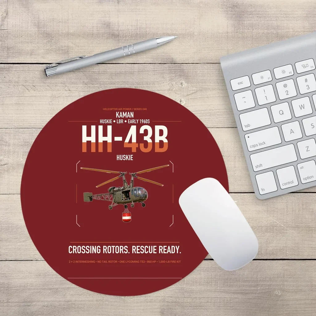 Kaman HH-43B Huskie design on dark red round mouse pad
