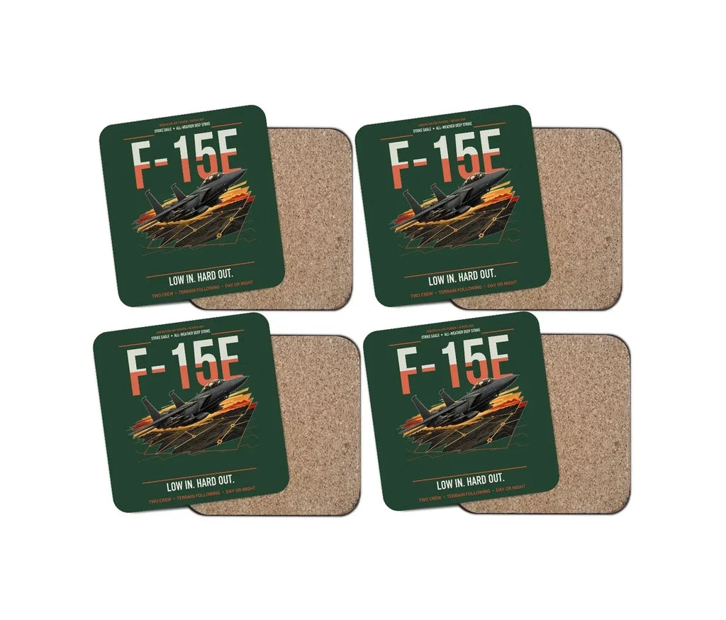 F-15E Strike Eagle design on dark green 4 pieces set coaster