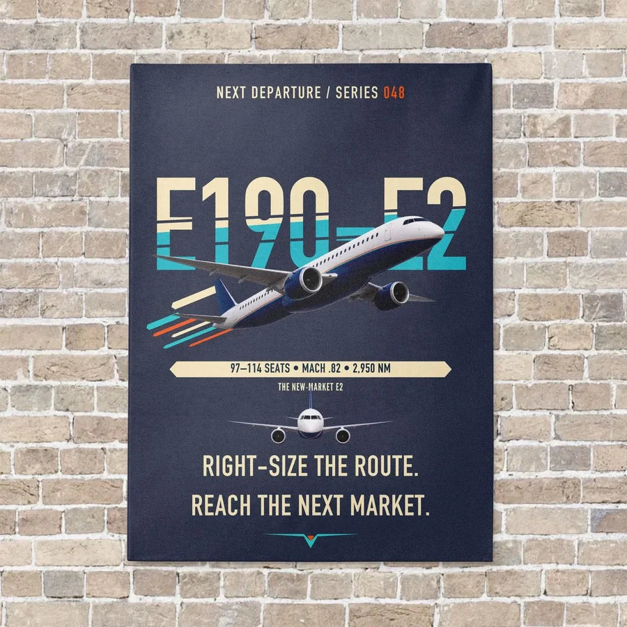 Embraer E190-E2 vertical canvas print - no frame - navy blue background